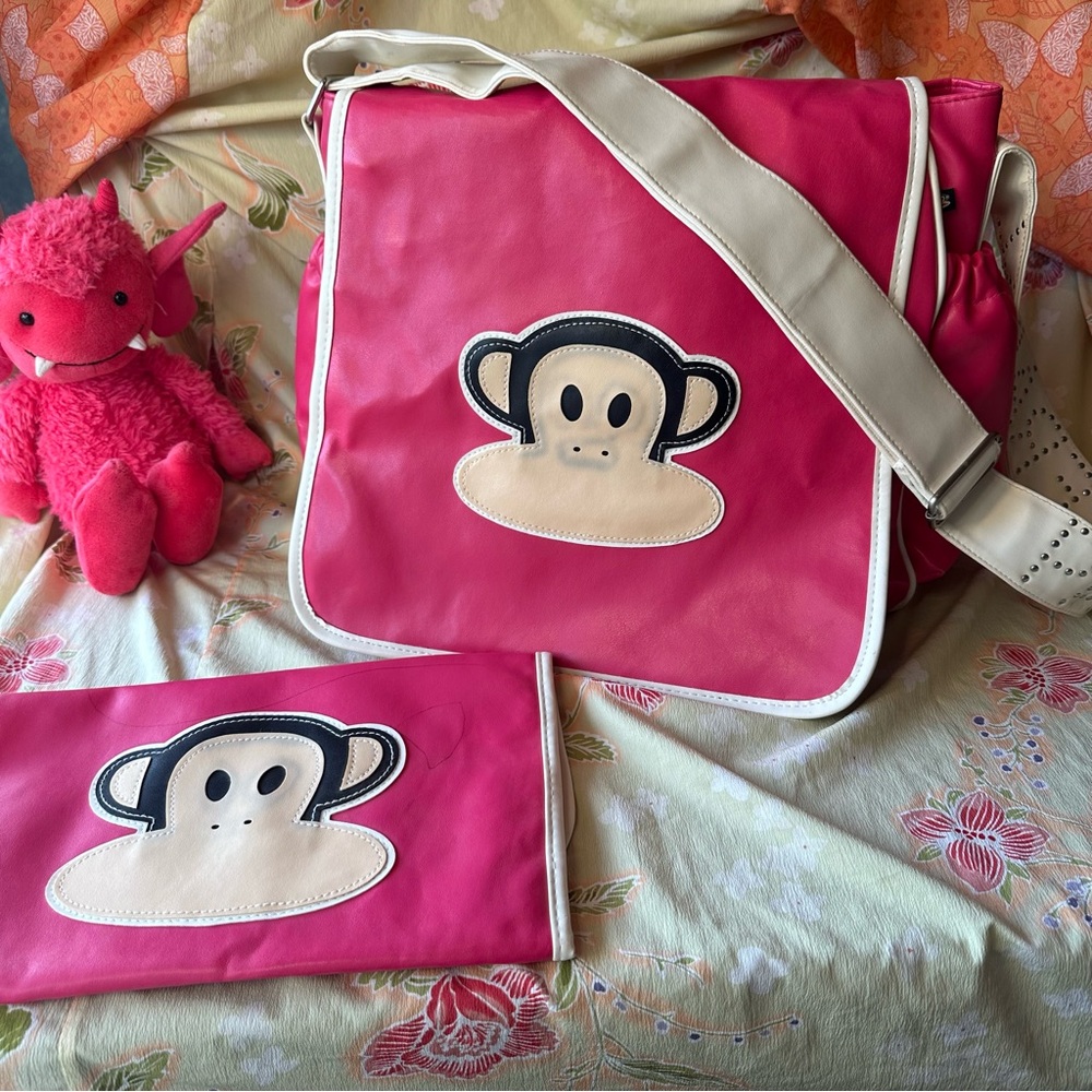 Paul Frank Pink and Cream Monkey Diaper Bag